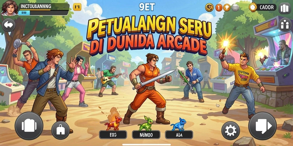 Tampilan seru gameplay 9ET dengan rintangan dan musuh.