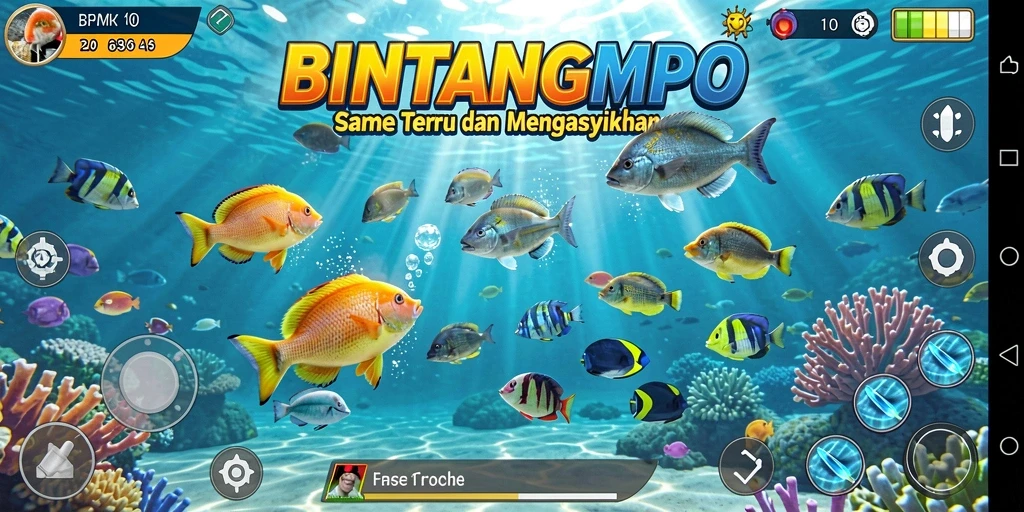Tangkapan layar gameplay BINTANGMPO menunjukkan aksi Tembak Ikan yang menegangkan.