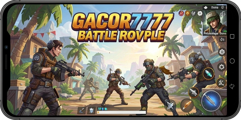 Tampilan seru dari gameplay GACOR777 di arena Battle Royale.