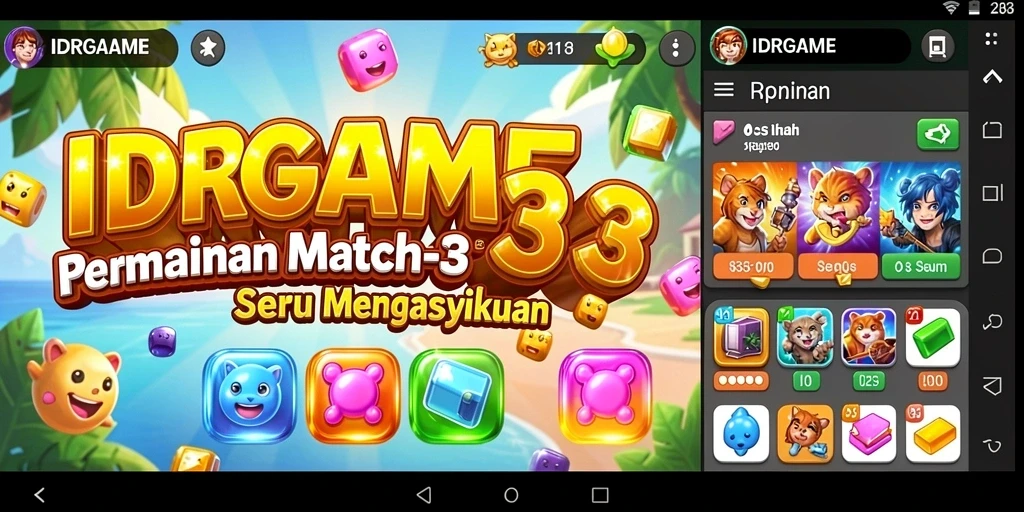 Tampilan gameplay IDRGAME dengan mekanisme Match-3 yang seru.