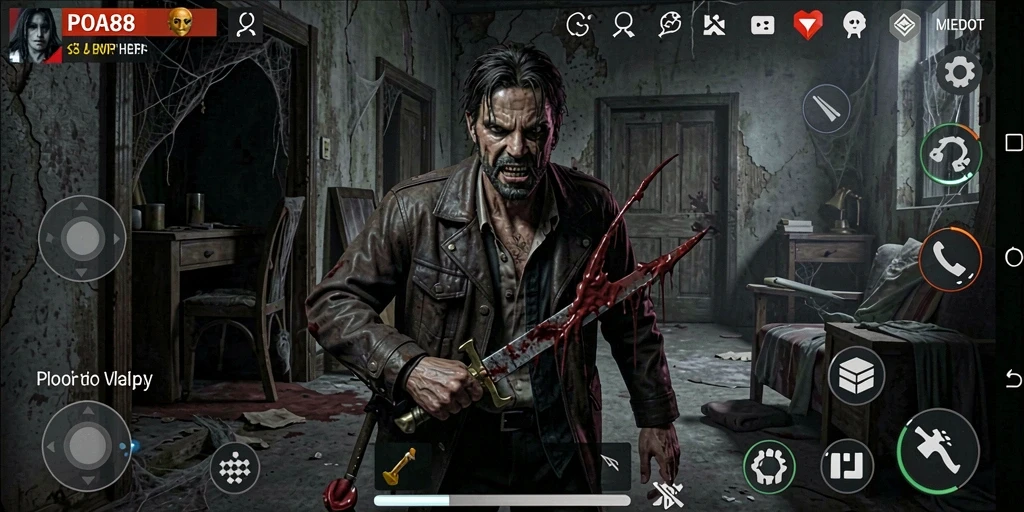 Screenshot gameplay POA88 menunjukkan suasana mencekam saat menjelajahi lokasi angker.