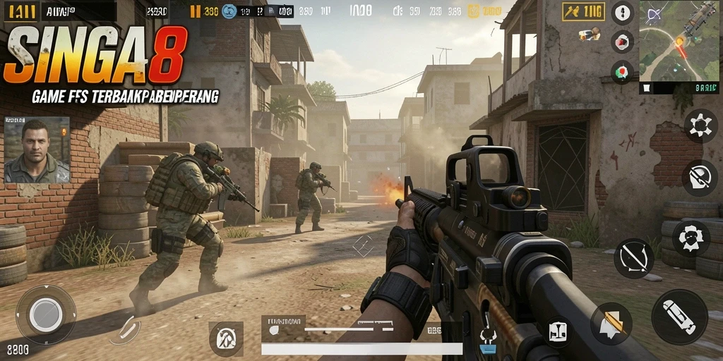 Gameplay SINGA8 menampilkan aksi tembak-menembak yang seru dan mendebarkan.