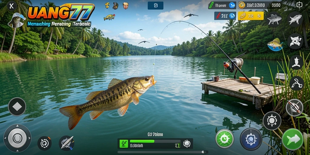 Tampilan utama gameplay UANG77 dengan aksi memancing yang seru.